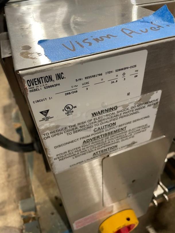 WOW! Ovention Commercial Electric Powered Countertop Single Deck Conveyor Oven! All Stainless Steel! 208/240V 3 Phase!  Model: S20003PH SN: 9555981706! Working When Removed! - Image 8 of 9