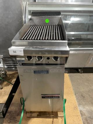 Garland Commercial Natural Gas Powered Floor Style Briquette Char Broiler! With Storage Base Underneath! All Stainless Steel! On Casters! Model: M17B! Working When Removed!