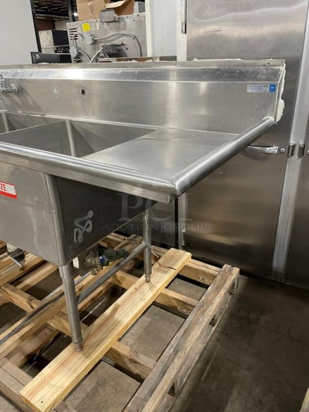 Commercial 3 Bay Dishwashing Sink! With Side Drain Boards! All Stainless Steel! With Faucet! On Legs! - Image 2 of 8