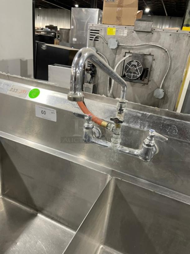 Commercial 3 Bay Dishwashing Sink! With Side Drain Boards! All Stainless Steel! With Faucet! On Legs! - Image 7 of 8