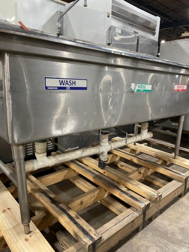 Commercial 3 Bay Dishwashing Sink! With Side Drain Boards! All Stainless Steel! With Faucet! On Legs! - Image 8 of 8