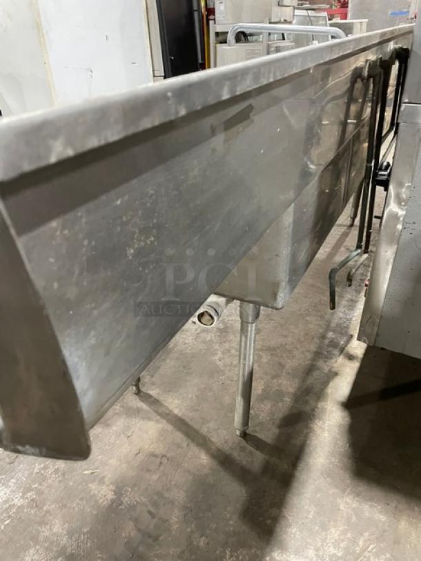 Commercial 3 Bay Dishwashing Sink! With Side Drain Boards! All Stainless Steel! With 2 Faucets! On Legs! - Image 4 of 10