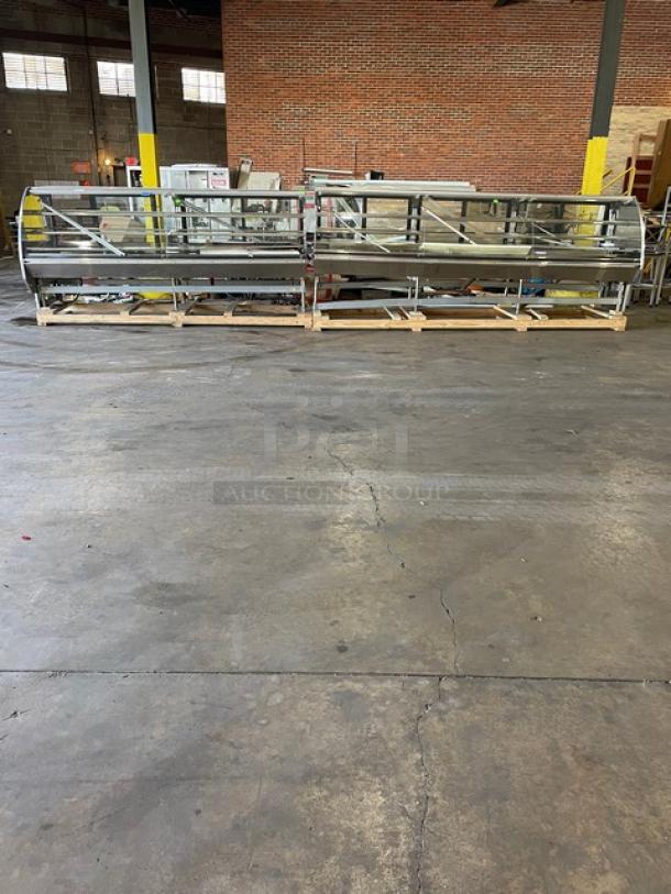 Hussmann Commercial Refrigerated Multi-Deck Meat/Deli Display Case Merchandiser! All Stainless Steel! With Tempered, Non-Glare, Lift-Up Curved Front Glass! With Large Glass Sliding Rear Doors! With LED Lights!  120/208/240V 1 Phase! Model: Q3-BC SN: 1031106201390894 / SN: 1031106201390893! Remote Compressor/No Compressor! - Image 1 of 13