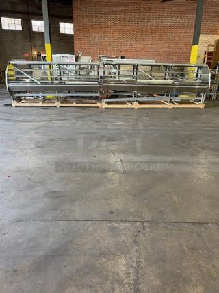 Hussmann Commercial Refrigerated Multi-Deck Meat/Deli Display Case Merchandiser! All Stainless Steel! With Tempered, Non-Glare, Lift-Up Curved Front Glass! With Large Glass Sliding Rear Doors! With LED Lights!  120/208/240V 1 Phase! Model: Q3-BC SN: 1031106201390894 / SN: 1031106201390893! Remote Compressor/No Compressor!