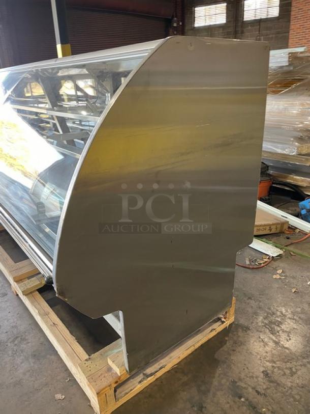 Hussmann Commercial Refrigerated Multi-Deck Meat/Deli Display Case Merchandiser! All Stainless Steel! With Tempered, Non-Glare, Lift-Up Curved Front Glass! With Large Glass Sliding Rear Doors! With LED Lights!  120/208/240V 1 Phase! Model: Q3-BC SN: 1031106201390894 / SN: 1031106201390893! Remote Compressor/No Compressor! - Image 3 of 13