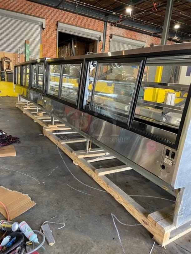 Hussmann Commercial Refrigerated Multi-Deck Meat/Deli Display Case Merchandiser! All Stainless Steel! With Tempered, Non-Glare, Lift-Up Curved Front Glass! With Large Glass Sliding Rear Doors! With LED Lights!  120/208/240V 1 Phase! Model: Q3-BC SN: 1031106201390894 / SN: 1031106201390893! Remote Compressor/No Compressor! - Image 5 of 13