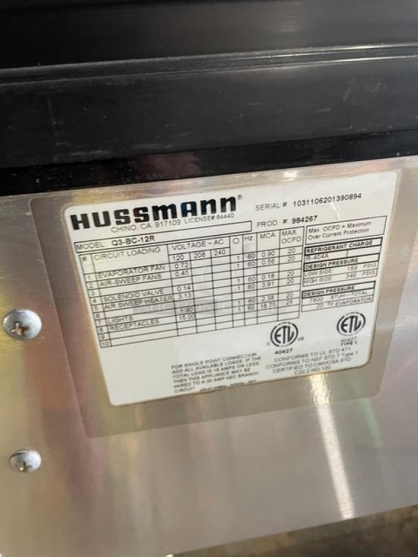 Hussmann Commercial Refrigerated Multi-Deck Meat/Deli Display Case Merchandiser! All Stainless Steel! With Tempered, Non-Glare, Lift-Up Curved Front Glass! With Large Glass Sliding Rear Doors! With LED Lights!  120/208/240V 1 Phase! Model: Q3-BC SN: 1031106201390894 / SN: 1031106201390893! Remote Compressor/No Compressor! - Image 12 of 13