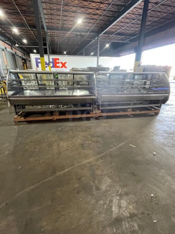 Hussmann Commercial Refrigerated Multi-Deck Meat/Deli Display Case Merchandiser! All Stainless Steel! With Tempered, Non-Glare, Lift-Up Curved Front Glass! With Large Glass Sliding Rear Doors! With LED Lights!  120/208/240V 1 Phase! Model: Q3-BC SN: 1031106201390895 / SN: 1031106201390896! Remote Compressor/No Compressor! 2X Your Bid Makes One Unit! - Image 1 of 11