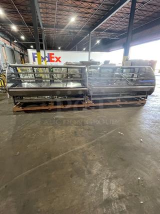 Hussmann Commercial Refrigerated Multi-Deck Meat/Deli Display Case Merchandiser! All Stainless Steel! With Tempered, Non-Glare, Lift-Up Curved Front Glass! With Large Glass Sliding Rear Doors! With LED Lights!  120/208/240V 1 Phase! Model: Q3-BC SN: 1031106201390895 / SN: 1031106201390896! Remote Compressor/No Compressor! 2X Your Bid Makes One Unit!