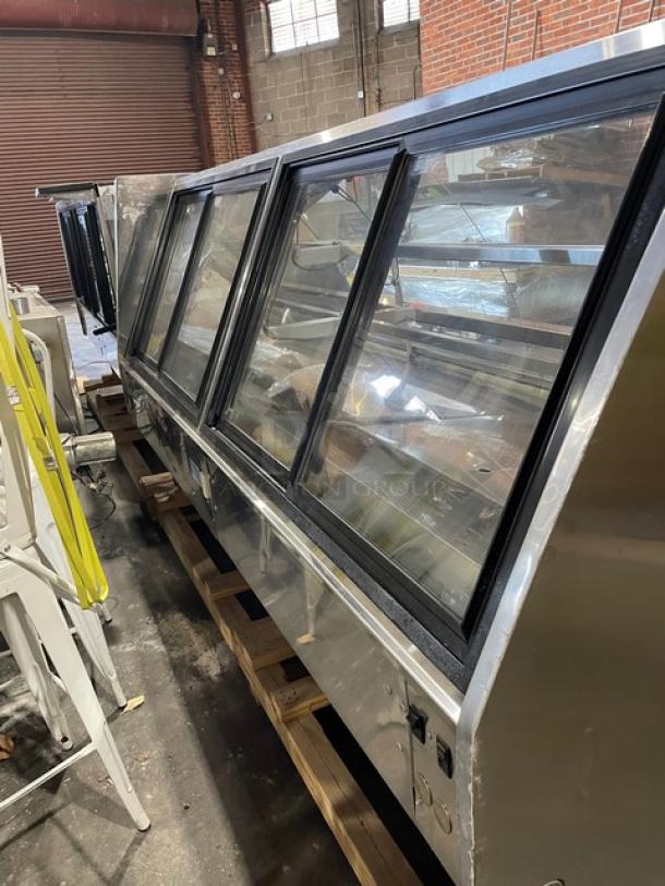 Hussmann Commercial Refrigerated Multi-Deck Meat/Deli Display Case Merchandiser! All Stainless Steel! With Tempered, Non-Glare, Lift-Up Curved Front Glass! With Large Glass Sliding Rear Doors! With LED Lights!  120/208/240V 1 Phase! Model: Q3-BC SN: 1031106201390895 / SN: 1031106201390896! Remote Compressor/No Compressor! 2X Your Bid Makes One Unit! - Image 4 of 11