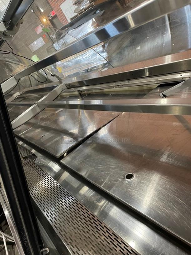 Hussmann Commercial Refrigerated Multi-Deck Meat/Deli Display Case Merchandiser! All Stainless Steel! With Tempered, Non-Glare, Lift-Up Curved Front Glass! With Large Glass Sliding Rear Doors! With LED Lights!  120/208/240V 1 Phase! Model: Q3-BC SN: 1031106201390895 / SN: 1031106201390896! Remote Compressor/No Compressor! 2X Your Bid Makes One Unit! - Image 5 of 11