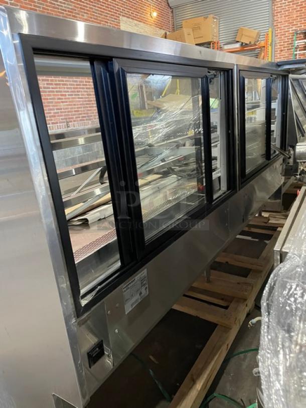 Hussmann Commercial Refrigerated Multi-Deck Meat/Deli Display Case Merchandiser! All Stainless Steel! With Tempered, Non-Glare, Lift-Up Curved Front Glass! With Large Glass Sliding Rear Doors! With LED Lights!  120/208/240V 1 Phase! Model: Q3-BC SN: 1031106201390895 / SN: 1031106201390896! Remote Compressor/No Compressor! 2X Your Bid Makes One Unit! - Image 8 of 11