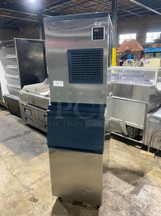 Late Model! Blueair Commercial Floor Style Ice Making Machine Head! 115V 1 Phase! Model: BLMI-500A! With Blueair Ice Storage Bin Attached Underneath! Model: BLIB-300S SN: BIB3A94NB00015! All Stainless Steel! On Legs!