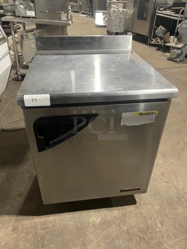 Turbo Air Commercial Refrigerated Single Door Lowboy/Worktop Cooler! With Back Splash! All Stainless Steel! With Metal Rack! On Casters! 115V! Model: TWR-28SD! - Image 1 of 8
