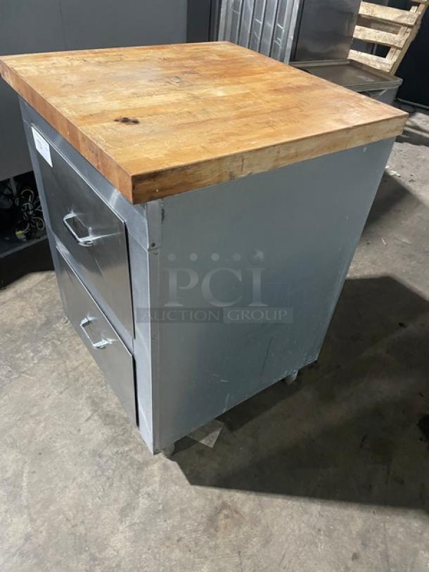 Custom All Stainless Steel 2 Drawer Cabinet! With A Butcher Block Top! On Legs! - Image 2 of 9