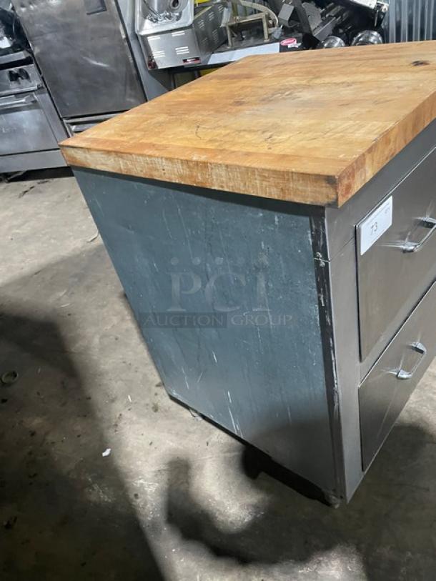 Custom All Stainless Steel 2 Drawer Cabinet! With A Butcher Block Top! On Legs! - Image 3 of 9