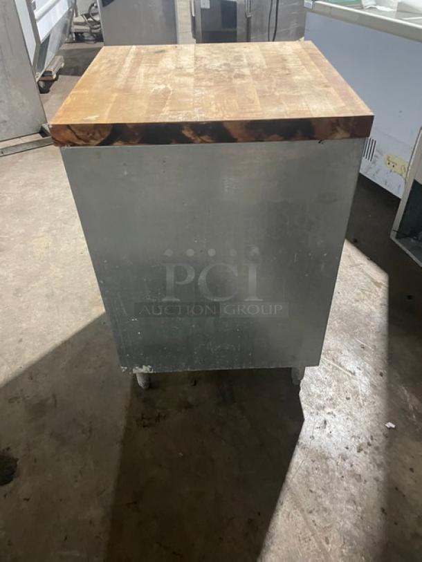 Custom All Stainless Steel 2 Drawer Cabinet! With A Butcher Block Top! On Legs! - Image 4 of 9