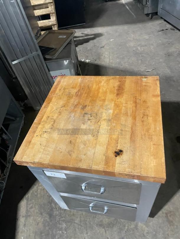 Custom All Stainless Steel 2 Drawer Cabinet! With A Butcher Block Top! On Legs! - Image 5 of 9
