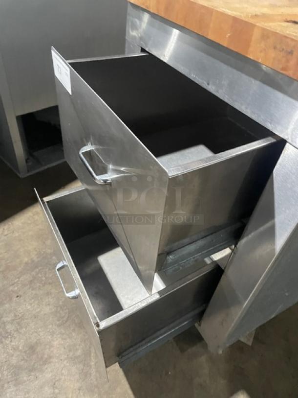Custom All Stainless Steel 2 Drawer Cabinet! With A Butcher Block Top! On Legs! - Image 7 of 9