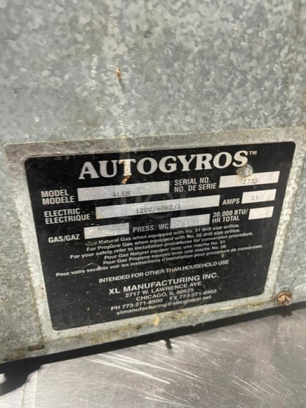Auto Gyros Commercial Electric Powered Countertop Vertical Broiler Gyro Machine! 120V 1 Phase! Model: 4LEM SN: 2735! - Image 5 of 9