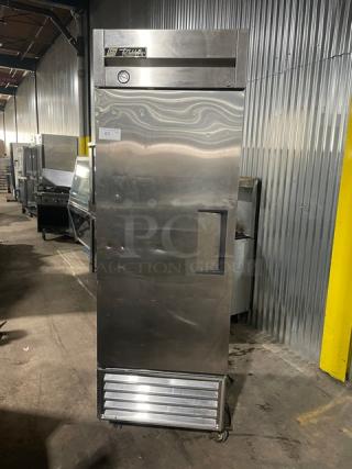 True Commercial Single Door Reach In Freezer! All Stainless Steel! With Poly Coated Racks! On Casters! 115V 1 Phase! Model: T-23F SN: 5175087!