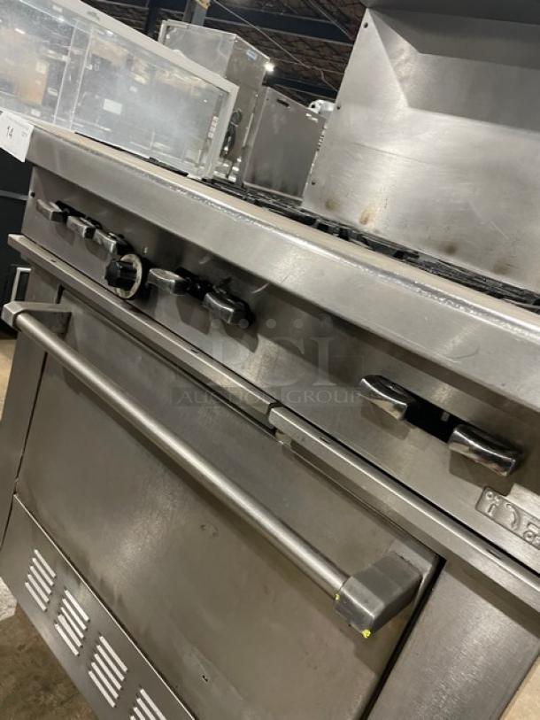 Garland Commercial Natural Gas Powered 6 Burner Range! With Full Sized Oven Underneath! With Back Splash & Overhead Salamander Shelf! All Stainless Steel! On Legs! - Image 7 of 9