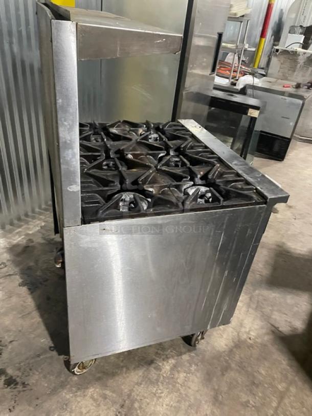 Sunfire Commercial Natural Gas Powered 6 Burner Range! With Full Size Oven Underneath! With Back Splash & Overhead Salamander Shelf! All Stainless Steel! With Metal Oven Rack! On Casters! Model: X36-6R! - Image 4 of 10