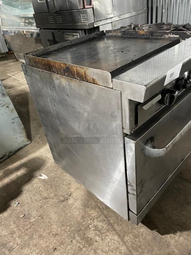 Cook Rite Commercial Natural Gas Powered 2 Burner Range Split Top With Flat Griddle! With Full Sized Oven Underneath! With Back Splash & Overhead Salamander Shelf! All Stainless Steel! On Casters! - Image 2 of 13