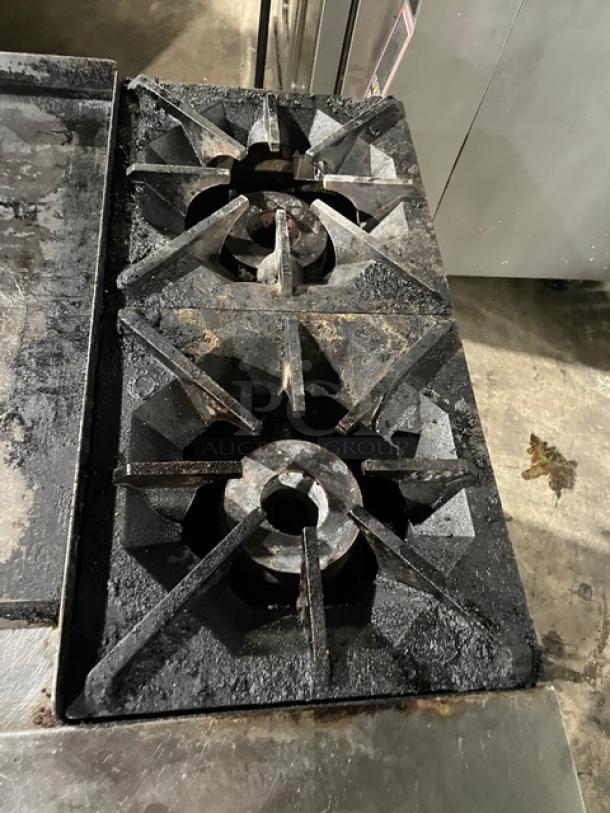 Cook Rite Commercial Natural Gas Powered 2 Burner Range Split Top With Flat Griddle! With Full Sized Oven Underneath! With Back Splash & Overhead Salamander Shelf! All Stainless Steel! On Casters! - Image 6 of 13