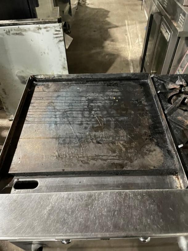 Cook Rite Commercial Natural Gas Powered 2 Burner Range Split Top With Flat Griddle! With Full Sized Oven Underneath! With Back Splash & Overhead Salamander Shelf! All Stainless Steel! On Casters! - Image 7 of 13