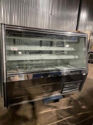 Mark Commercial Stainless Steel Refrigerated Slanted Glass Deli Display Case! With 2 Shelves! With Double Sliding Door Rear Access! With Sliding Door Refrigerated Storage Underneath!