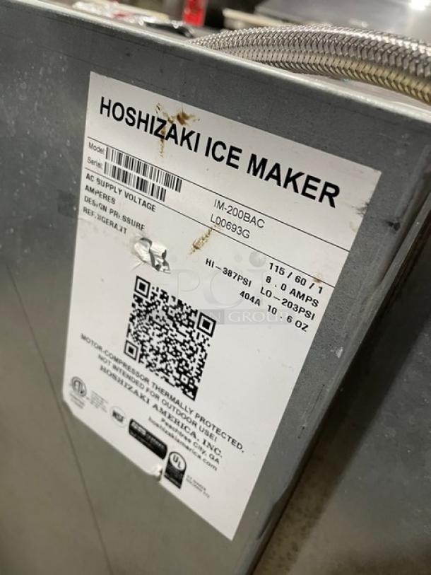 Hoshizaki Commercial Countertop Ice Making Machine! With Mini Ice Bin Attached! All Stainless Steel! 115V 1 Phase! Model: IM-200BAC SN: L00693G! - Image 7 of 8