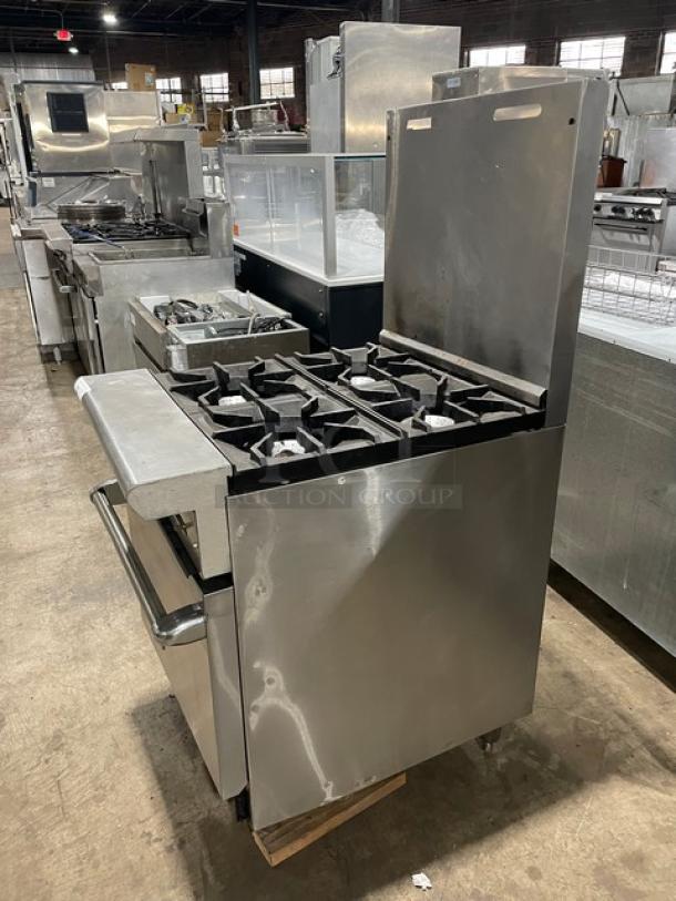 American Range Commercial Natural Gas Powered 4 Burner Stove! With Full Sized Oven Underneath! With Backsplash! All Stainless Steel!  With Metal Oven Rack! On Legs! - Image 2 of 9