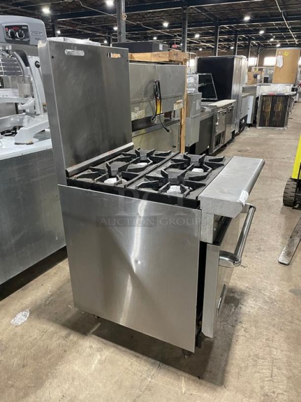 American Range Commercial Natural Gas Powered 4 Burner Stove! With Full Sized Oven Underneath! With Backsplash! All Stainless Steel!  With Metal Oven Rack! On Legs! - Image 3 of 9