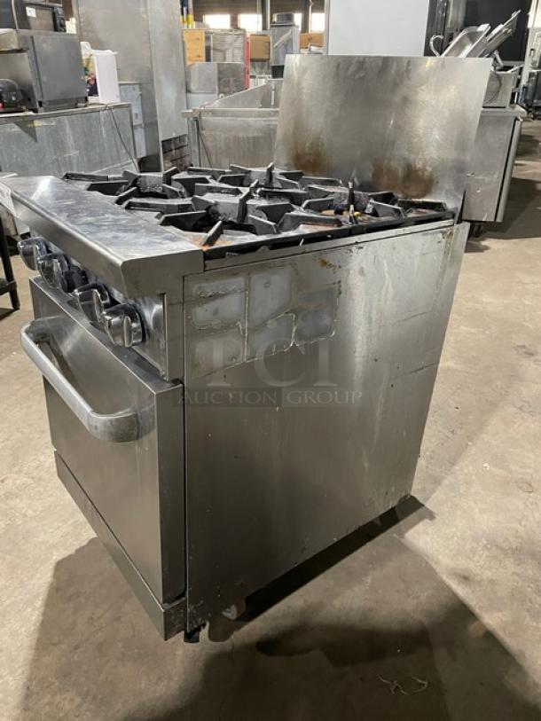 Commercial Natural Gas Powered 4 Burner Range! With Full Sized Oven Underneath! With Back Splash! All Stainless Steel! With Metal Oven Rack! Working When Removed! - Image 2 of 9