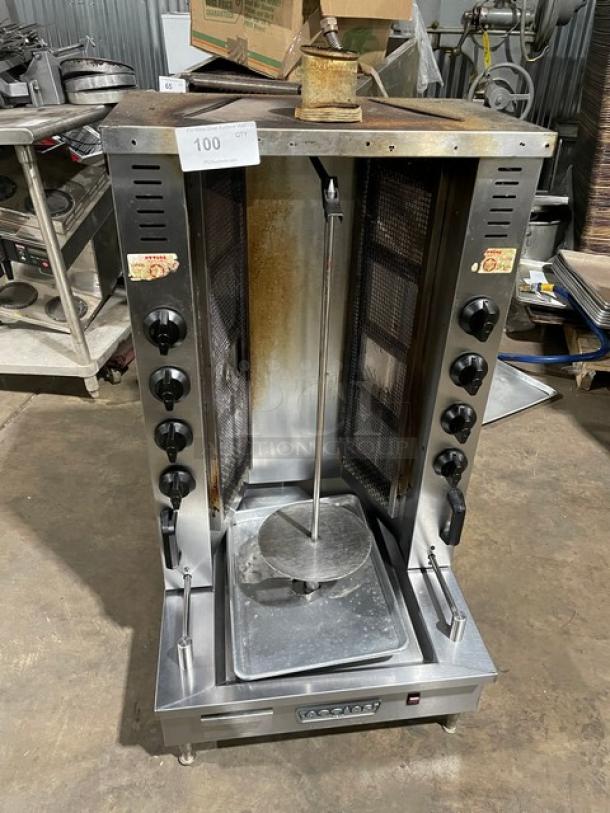 WOW! Attias Natural Gas-Powered Heavy-Duty Gyro Machine! All Stainless Steel! With 8 Infrared Ceramic Burners! On Legs! Working When Removed! - Image 1 of 9