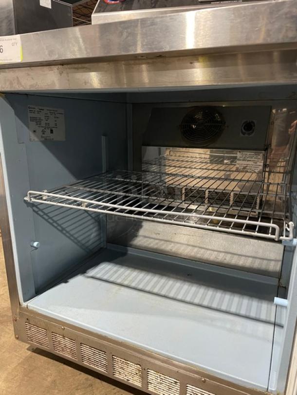 Delfield Commercial Single Door Refrigerated Lowboy/Worktop Cooler! With Low Backsplash! All Stainless Steel! With Poly Coated Rack! On Casters! 115V 1 Phase! Model: ST4432N SN: 1110152000430! - Image 6 of 8