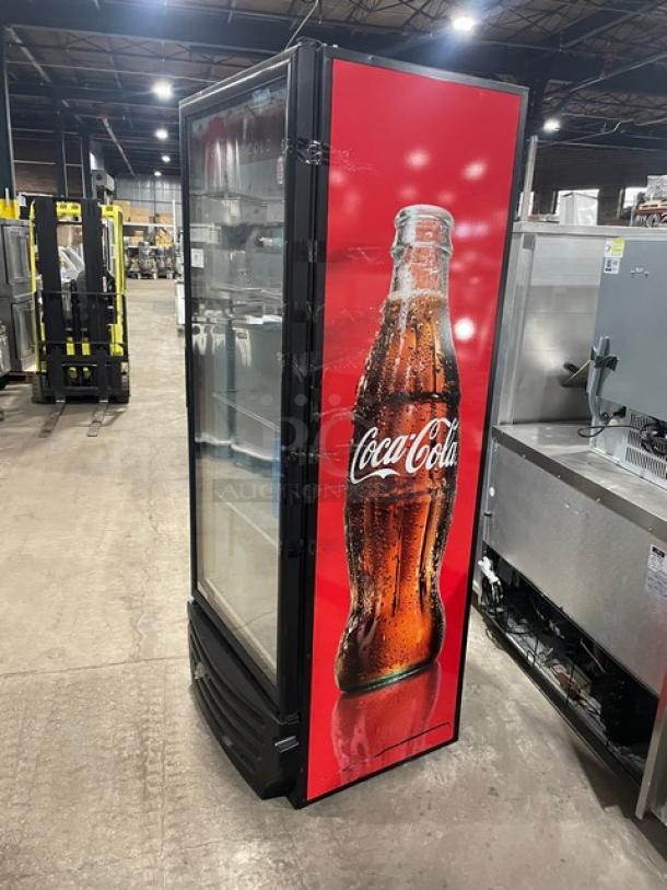 Imbera Coca-Cola Style Commercial Single Glass Door Reach In Refrigerator Merchandiser! With Poly Coated Racks! With Gravity Feed Bottle Organizers! 115V 1 Phase! Model: 6319 C02 SN: 111150711390! - Image 2 of 7