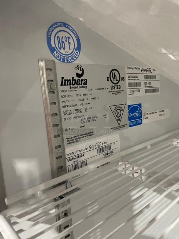 Imbera Coca-Cola Style Commercial Single Glass Door Reach In Refrigerator Merchandiser! With Poly Coated Racks! With Gravity Feed Bottle Organizers! 115V 1 Phase! Model: 6319 C02 SN: 111150711390! - Image 6 of 7