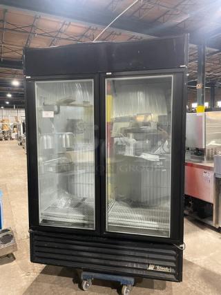 True Commercial Double Glass Door Reach In Freezer Merchandiser! With Poly Coated Racks! 115/208-230V 1 Phase! Model: GDM-49F SN: 5401083!
