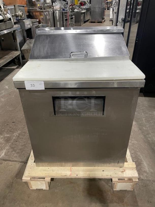 True Commercial Refrigerated Bain Marie Salad/Sandwich Prep Table! With Single Door Refrigerated Storage Underneath! All Stainless Steel! With Poly Coated Rack! With Removable Cutting Board! With Casters! 115V 1 Phase! Model: TSSU-27-8 SN: 1-2925492! - Image 1 of 10