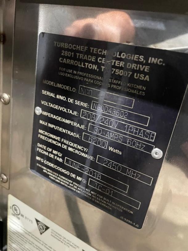 Turbo Chef Commercial Electric Powered Countertop Rapid Cook Turbo Oven! 208/240V 1 Phase! Model: NGO SN: NGOD43602! - Image 5 of 8