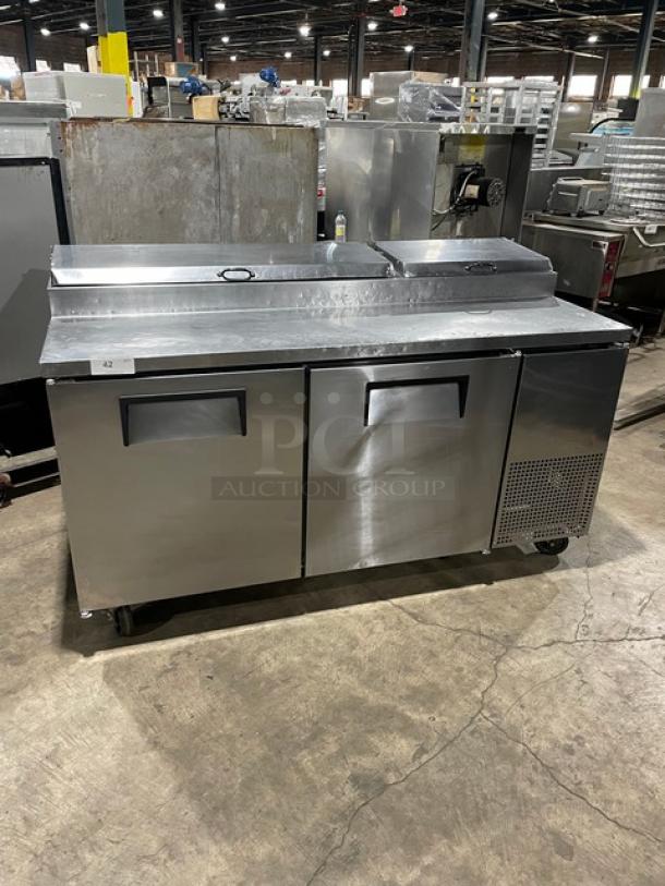 True Commercial Refrigerated Mega Top Pizza Prep Table! With 2 Door Refrigerated Storage Underneath! All Stainless Steel! On Casters! 115V 1 Phase! Model: TPP-67 SN: 7150317! - Image 1 of 10