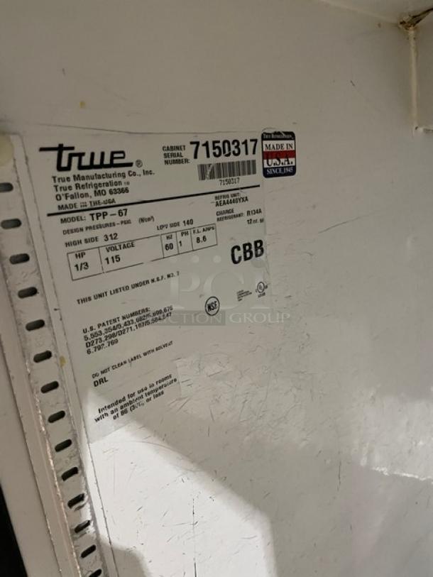 True Commercial Refrigerated Mega Top Pizza Prep Table! With 2 Door Refrigerated Storage Underneath! All Stainless Steel! On Casters! 115V 1 Phase! Model: TPP-67 SN: 7150317! - Image 8 of 10