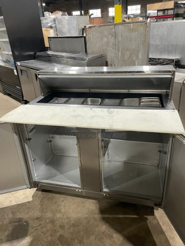 Traulsen Commercial Refrigerated Mega Top Salad/Sandwich Prep Table! With 2 Door Refrigerated Storage Underneath! All Stainless Steel! With Removable Cutting Board! On Casters! 115V 1 Phase! Model: UPT4812-LR SN: T20530C06! - Image 5 of 9