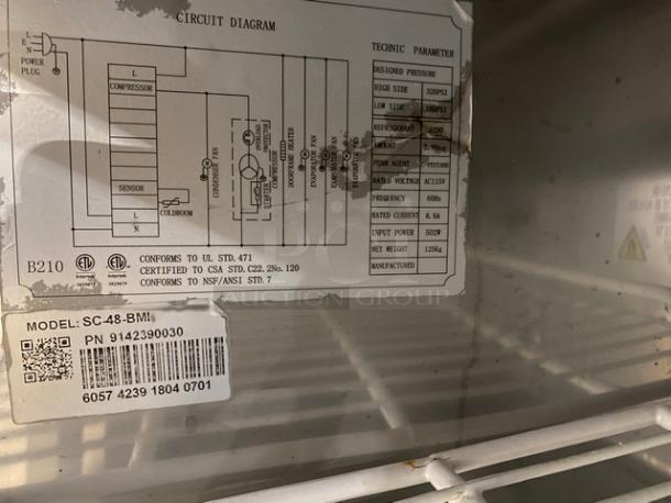 Universal Coolers Commercial Refrigerated Mega Top Salad/Sandwich Prep Table! With 2 Door Refrigerated Storage Underneath! All Stainless Steel!  With Poly Coated Racks! On Casters! 115V! Model: SC-48-BMI! - Image 9 of 9