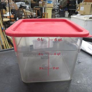 One 6 Quart Food Storage Container With Lid.