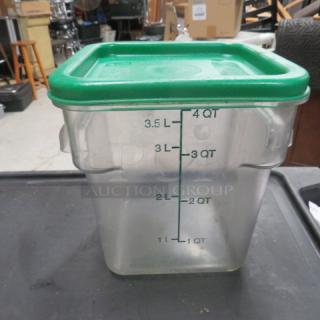 One 4 Quart Food Storage Container With Lid.