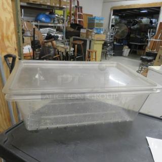 One 26X18X8 Perforated Food Storage Container With Lid.