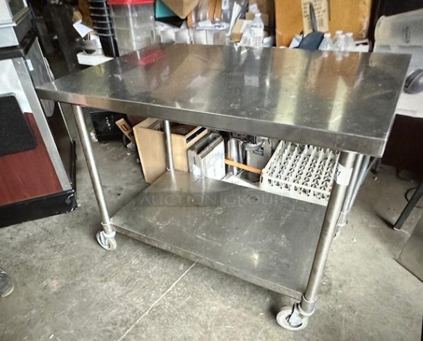 One Stainless Steel Table With SS Under Shelf On Casters. 48X30X35 - Image 1 of 1